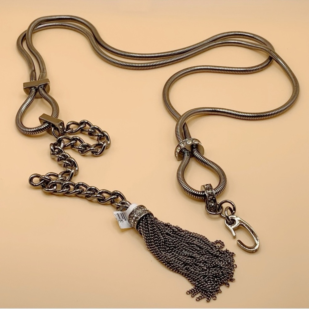 Gunmetal Chain Tassel Necklace - Women Accessories